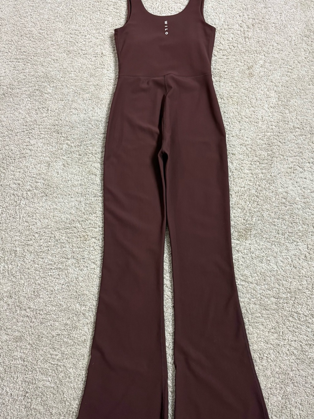 Women's WILO The Label COCOA BROWN Ribbed FLARE LEG Yoga JUMP Exercise SUIT S - Picture 3 of 7